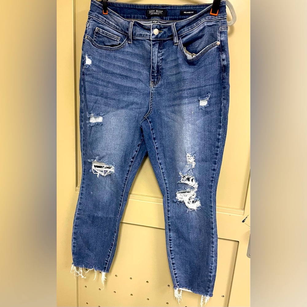 Judy Blues Distressed Raw Hem Relaxed Fit Jeans Size 14W